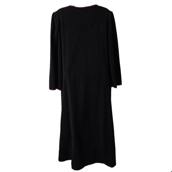Vanity Fair Velour Night Gown L LP Robe Embroidery POCKET Flower Black VTG 80s - Picture 2 of 7